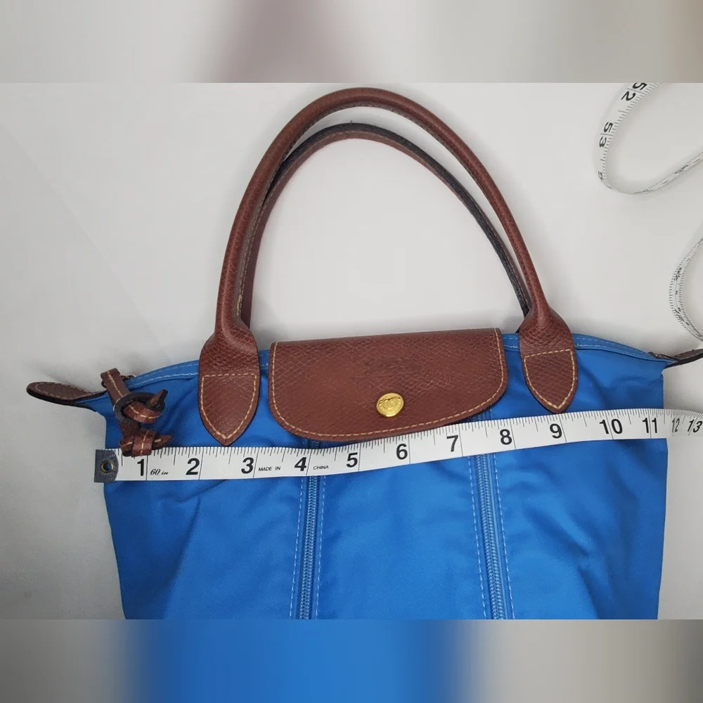 LONGCHAMP Stylish "Le Pliage"Small Expandable Top Handle Blue and Green Tote Bag - Picture 7 of 16
